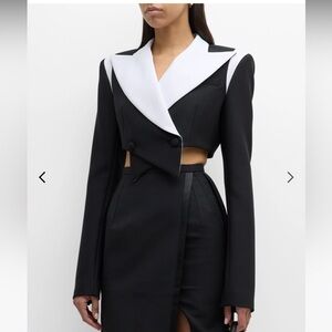 LaQuan Smith | Double Breasted Cropped Blazer With Contrast Detail in Black XS